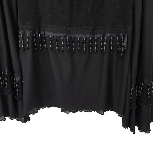 Marianne Black Sheer Beaded Fringe Top S Vintage 90s Boho Bell Sleeves - Picture 3 of 10